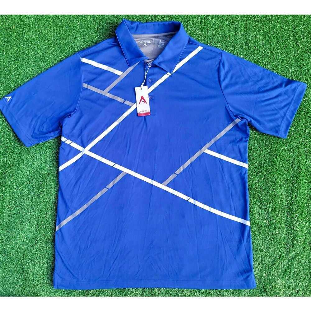 ANTIGUA Large Golf Shirt Desert Dry Extra Light Polyester Blue Knit NEW NWT